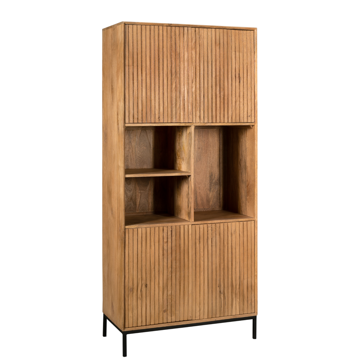 Vakkenkast - Naturel Mangohout - 90 cm - Verticaal Lattenpatroon