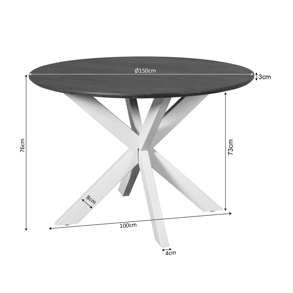 Ronde Eettafel - Naturel Mangohout - 150 cm - Zwarte Matrixpoot