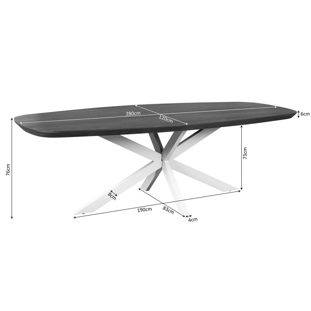 Deens Ovale Eettafel - Naturel Mangohout - 280 cm - Zwarte Matrixpoot
