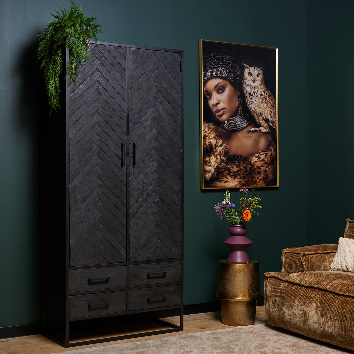 Kabinet - Zwart Mangohout - Visgraat - 90x200 cm