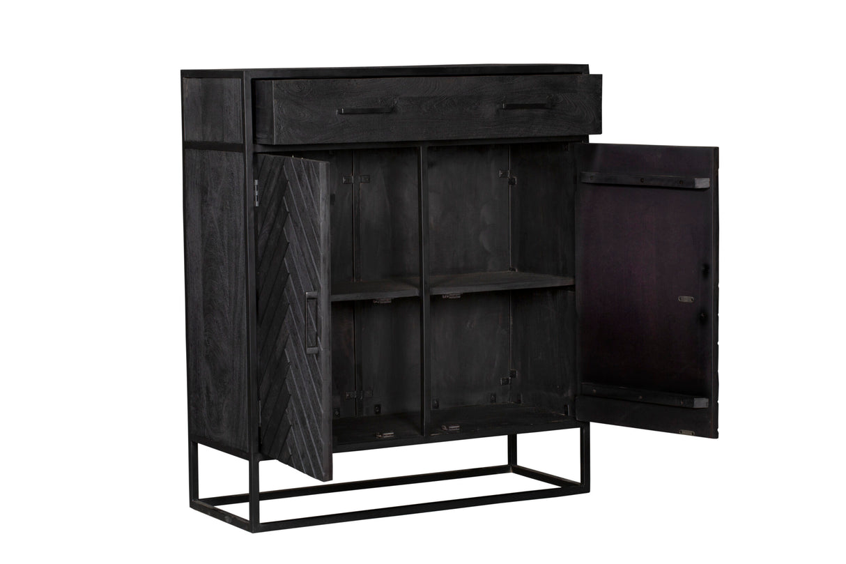 Kabinet - Zwart - Mangohout - 100 cm - 2 Deuren - 1 Lade