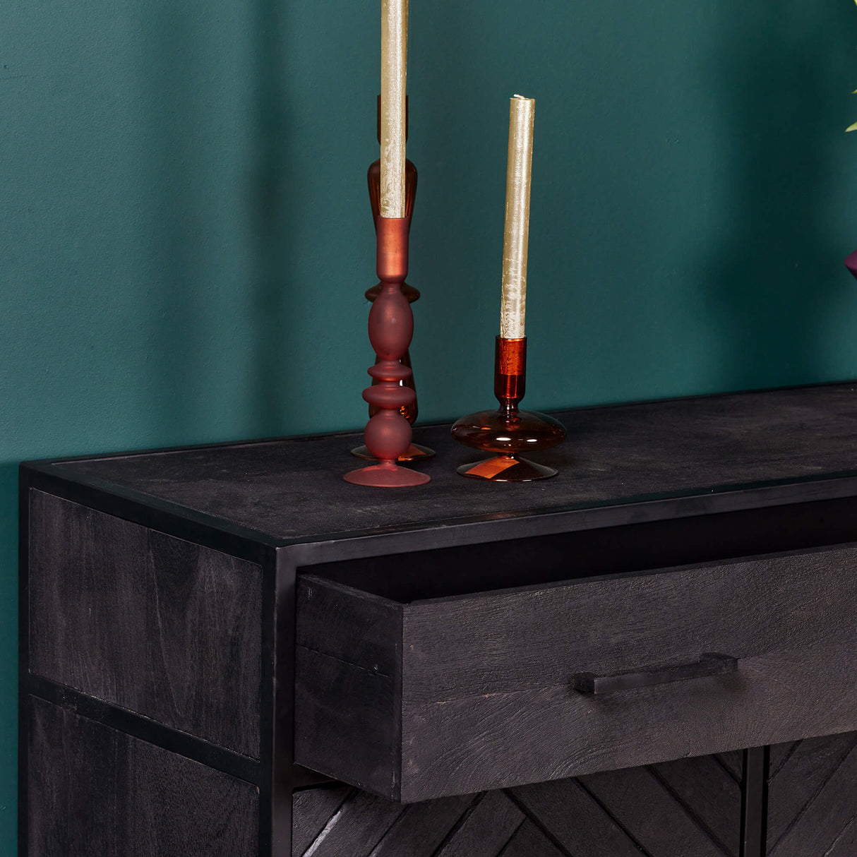 Kabinet - Zwart - Mangohout - 100 cm - 2 Deuren - 1 Lade