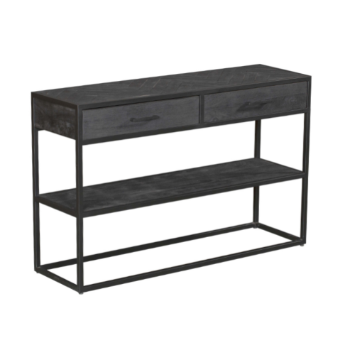 Sidetable - Zwart - Mangohout - Metaal - 120 cm - 2 Lades