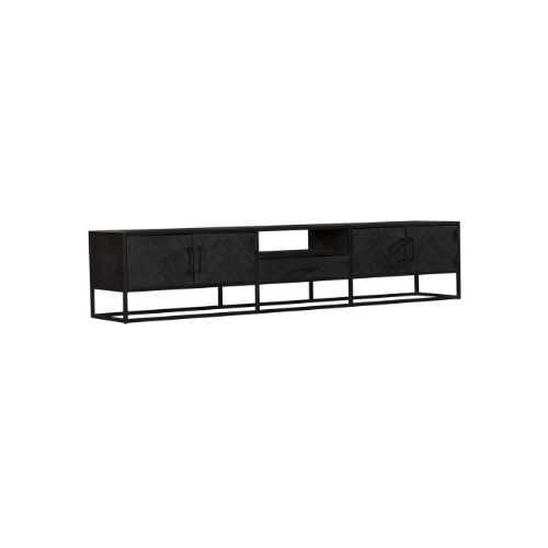 Tv-meubel - Zwart - Mangohout - Visgraat - 240 cm