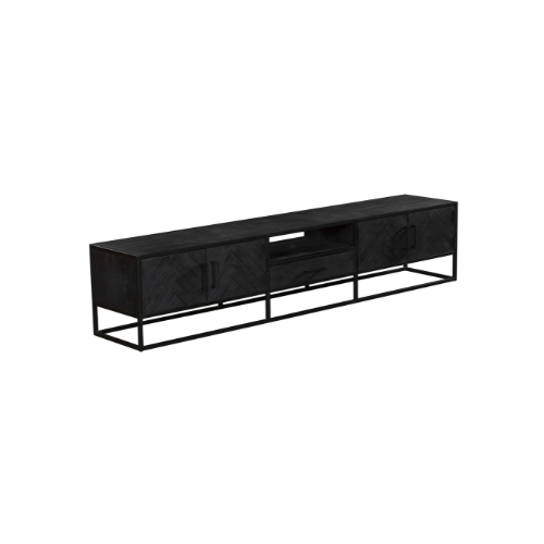 Tv-meubel - Zwart - Mangohout - Visgraat - 240 cm