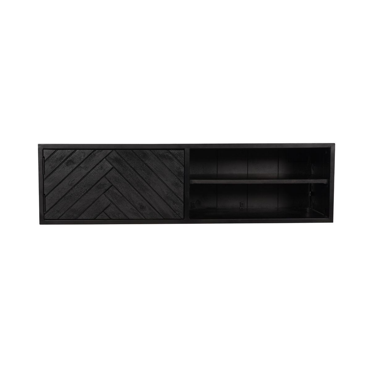 Zwevend TV-meubel Zwart Mangohout - 120 cm - Visgraatpatroon met Open Vakken
