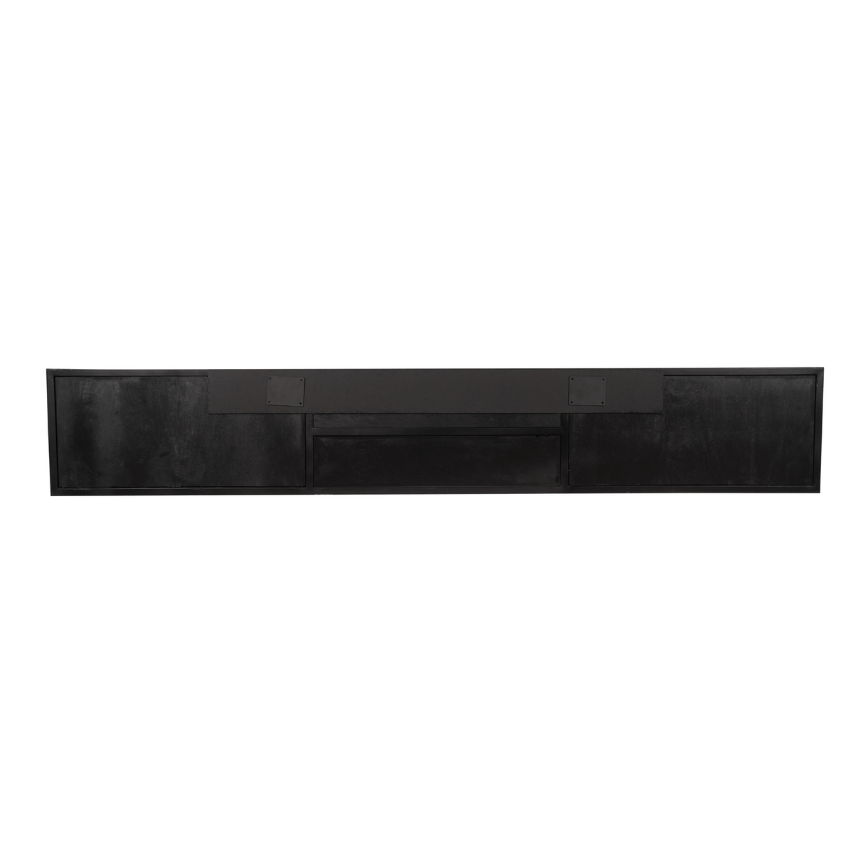 Zwevend TV-meubel Zwart Mangohout - 240 cm - Visgraatpatroon met Open Vak