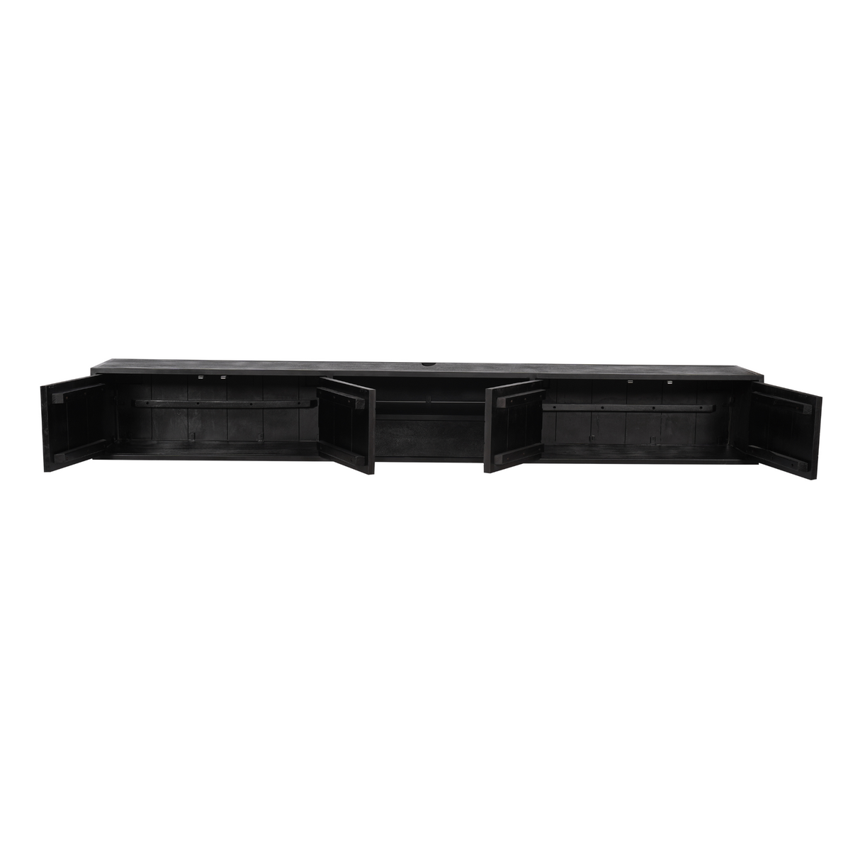 Zwevend TV-meubel Zwart Mangohout - 280 cm - Visgraatpatroon met Open Vak