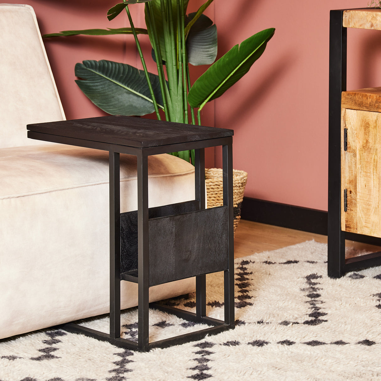 Slider - Zwart - Mangohout - Metaal - 53 cm