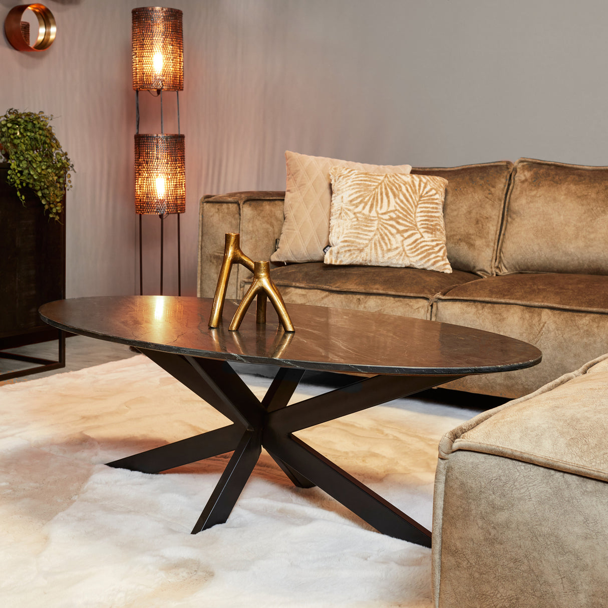 Salontafel - Zwart Marmer - Metaal - 130 cm - Ovaal