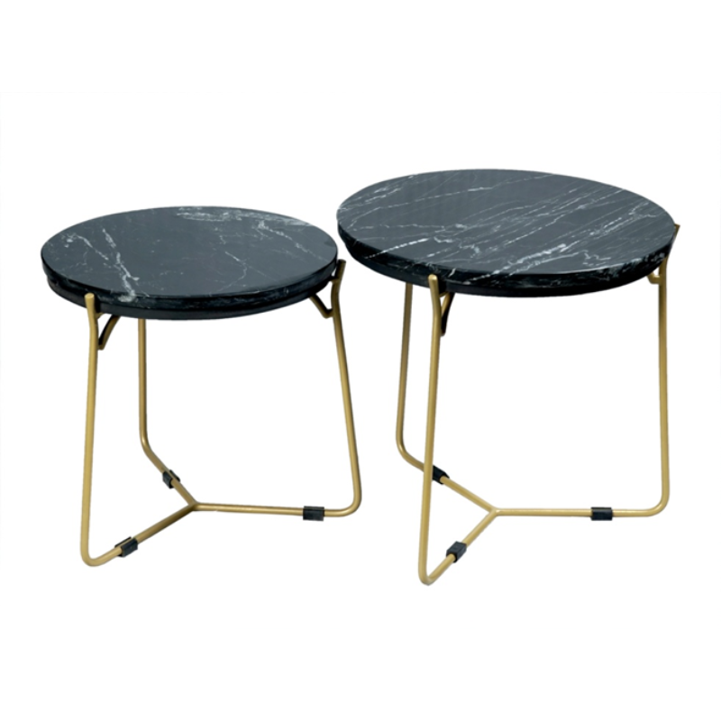 Salontafel set - Zwart Marmer - Metaal - Goud - 45 cm - 2-delig