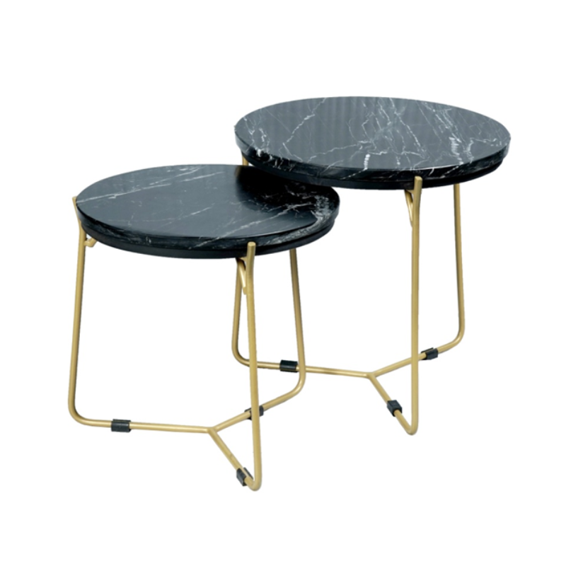 Salontafel set - Zwart Marmer - Metaal - Goud - 45 cm - 2-delig