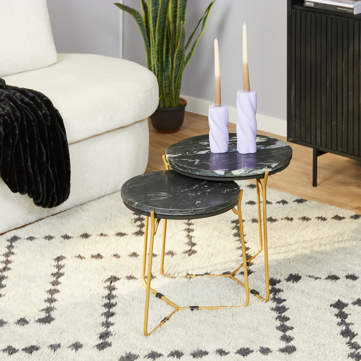 Salontafel set - Zwart Marmer - Metaal - Goud - 45 cm - 2-delig