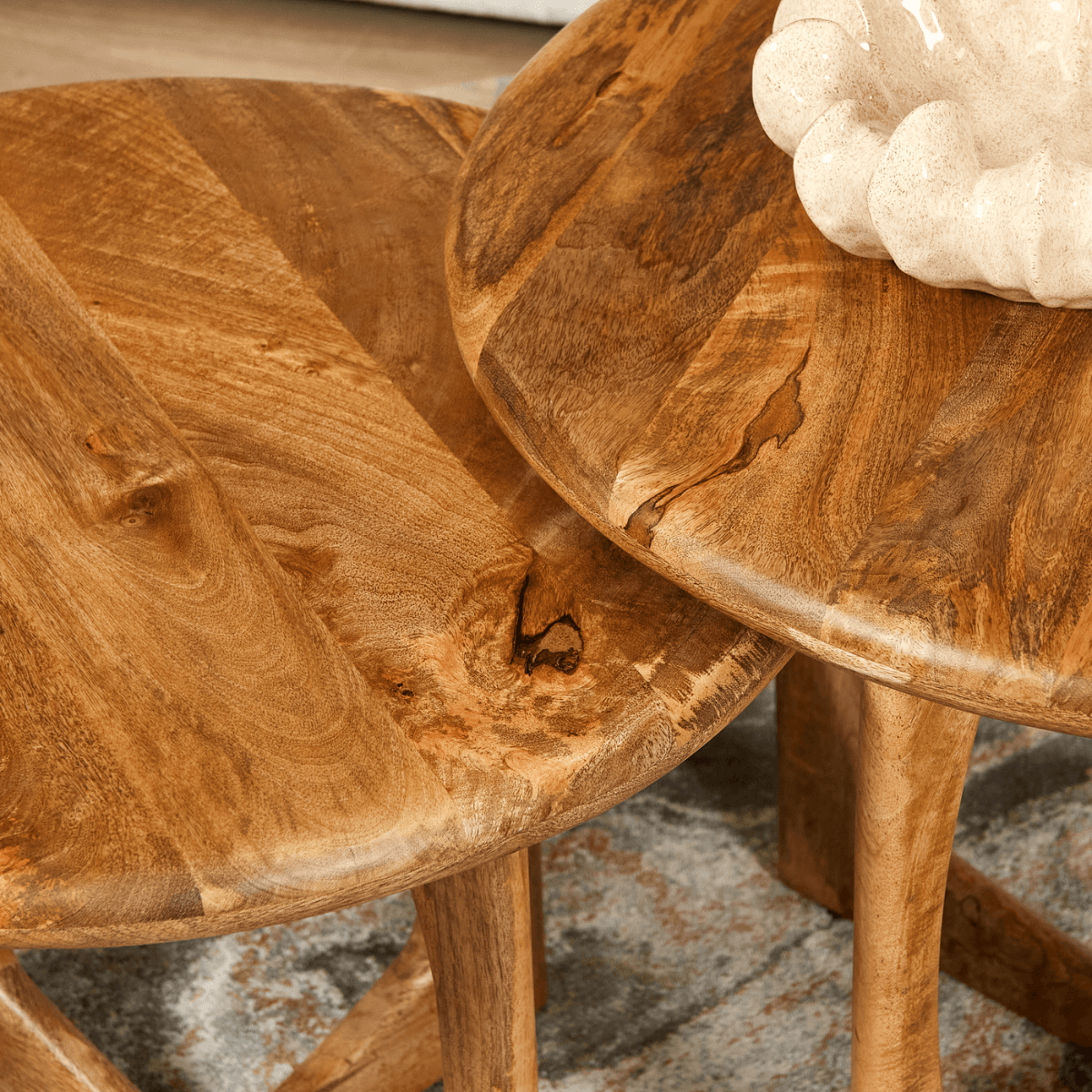 Ronde Bijzettafel Naturel Mangohout - 60 cm - Organisch Design