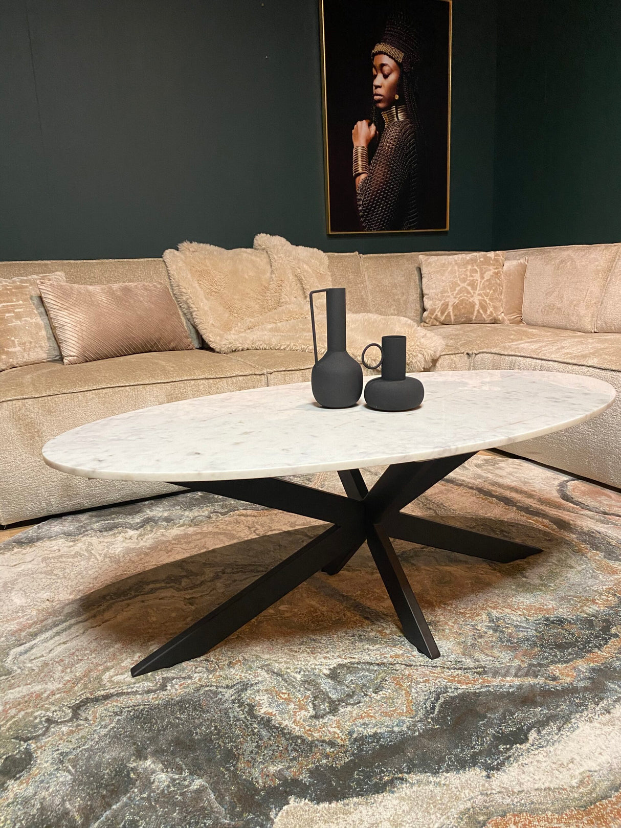 Ovale salontafel - Wit Marmer - Metaal - 130 cm - Matrixpoot