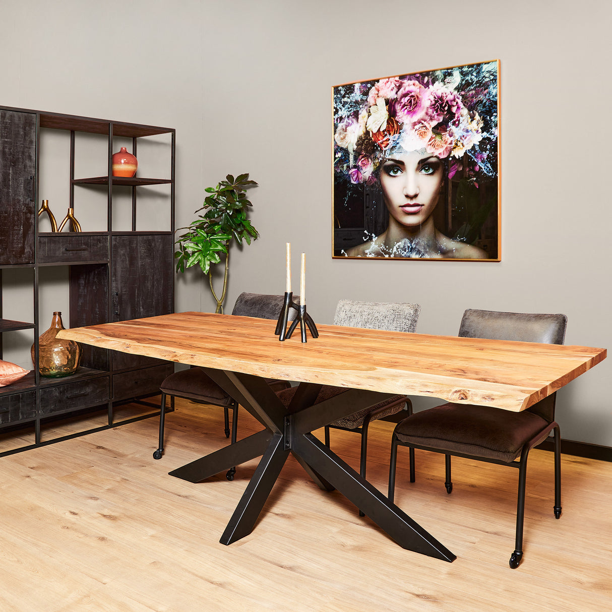 Boomstamtafel Naturel Acaciahout - 240 cm - Massief Blad met Matrixpoot