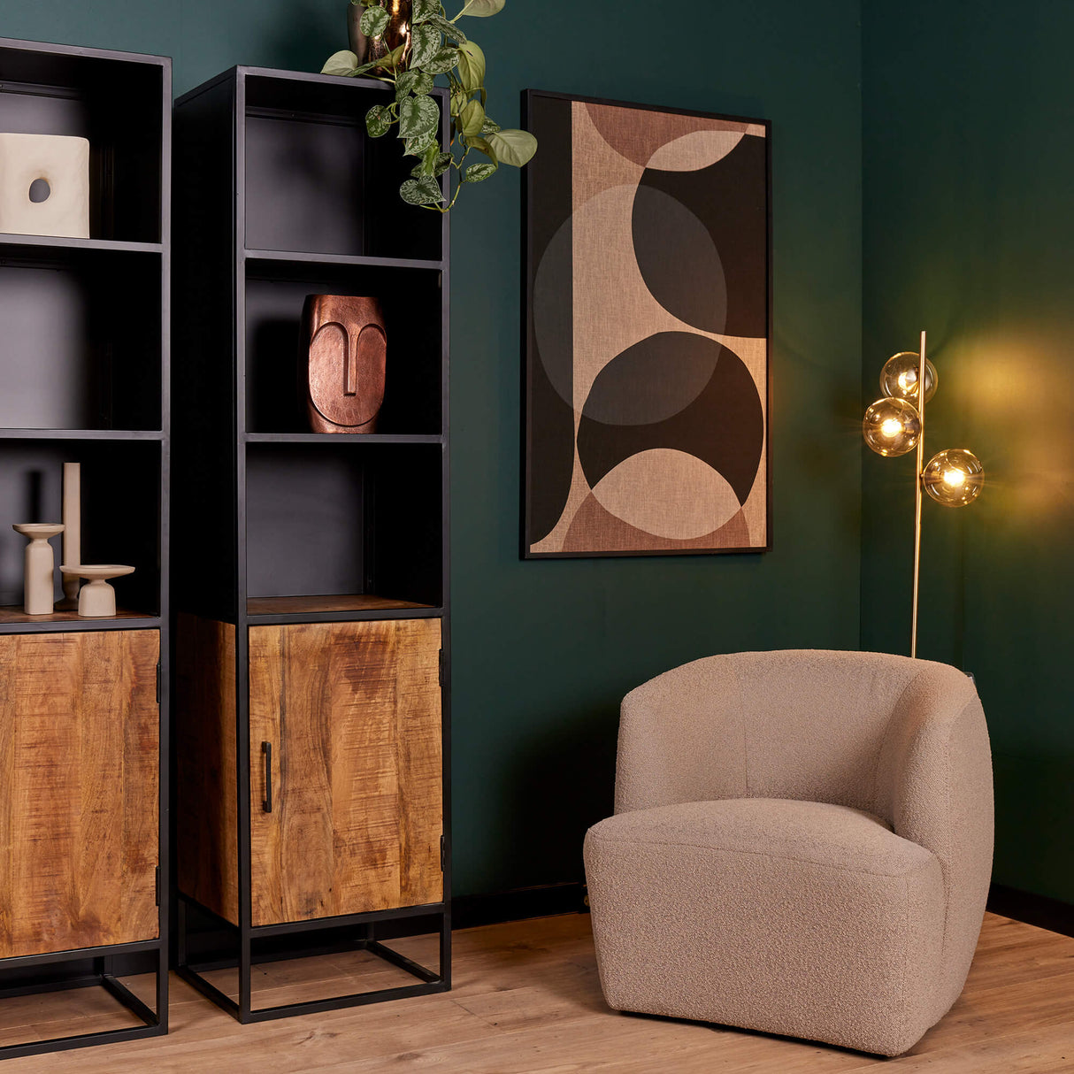 Boekenkast - Met deur - Zwart - Mangohout - 50 cm