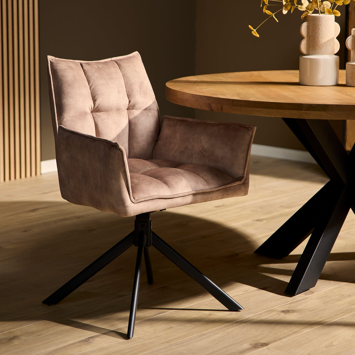 Eetkamerstoel - Draaibaar - Beige - Velvet - (Set van 2)