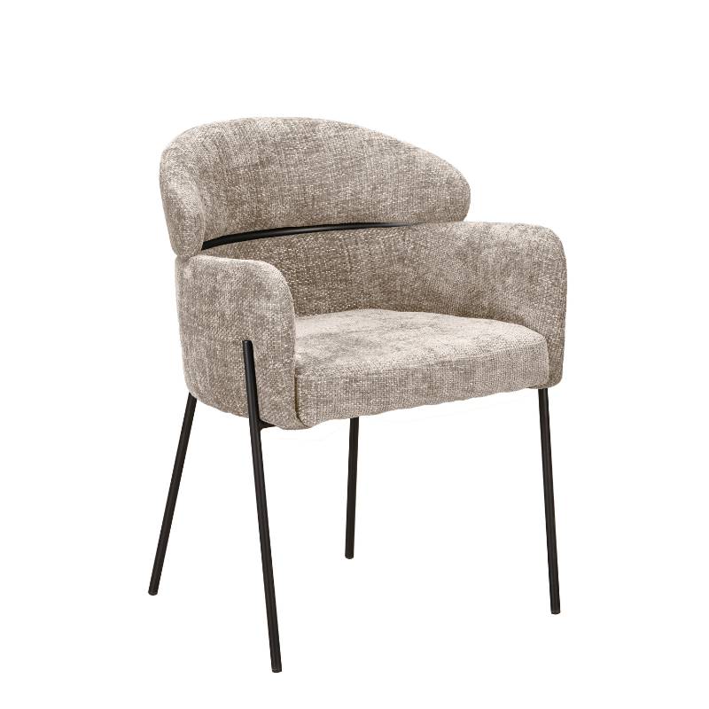 Eetkamerstoel - Beige - Stof - Metaal - Armleuning