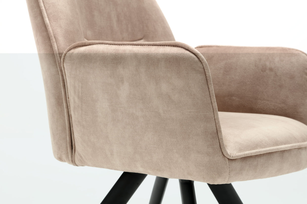 Eetkamerstoel - Beige - Velvet - Metaal - 60 cm - Set van 2