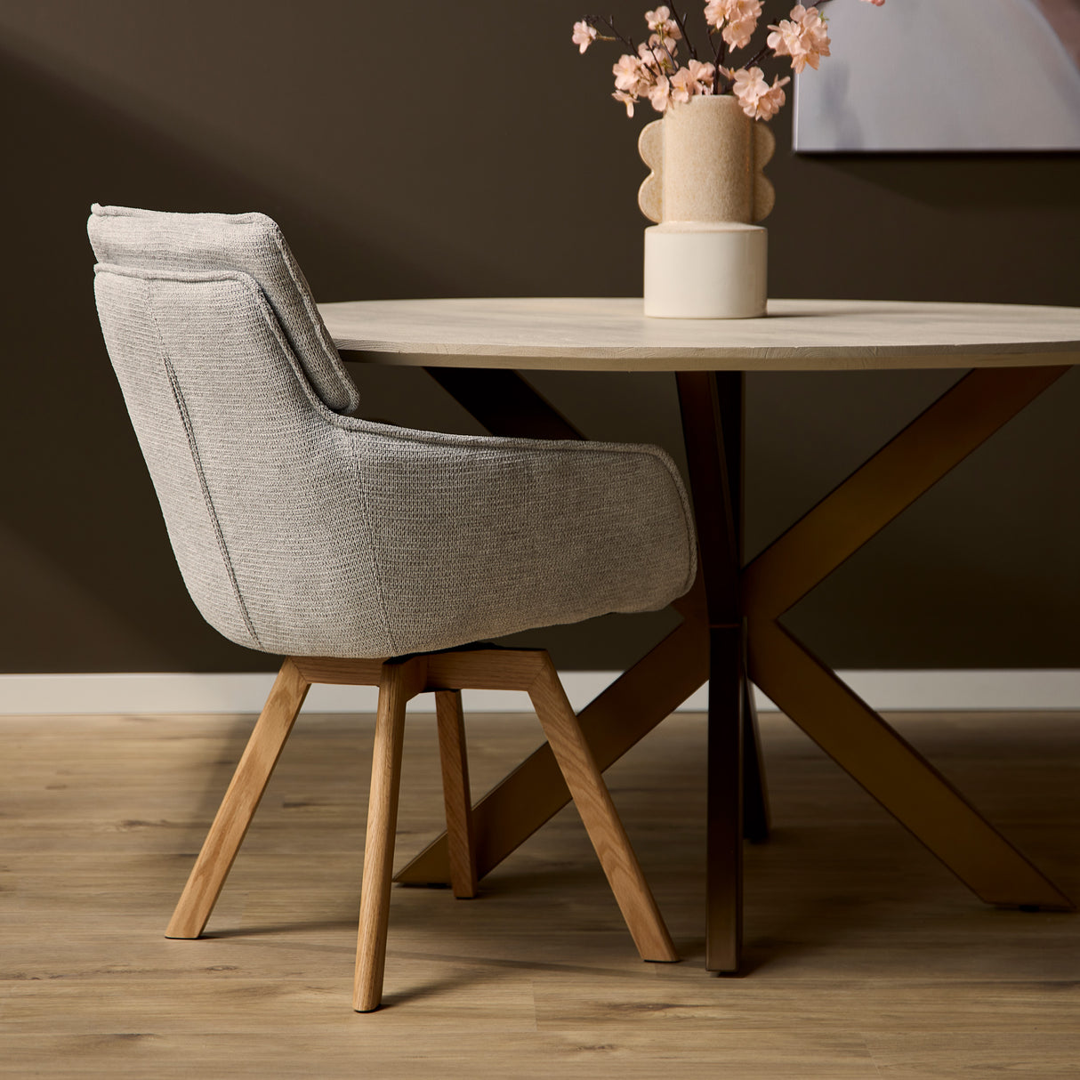 Eetkamerstoel - Taupe - Draaibaar - Modern - Armleuning