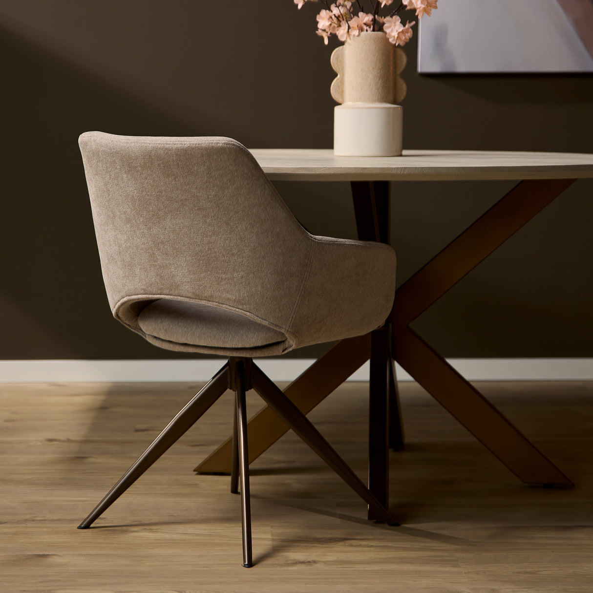 Eetkamerstoel - Beige - Metaal - Draaibaar - 180 Graden