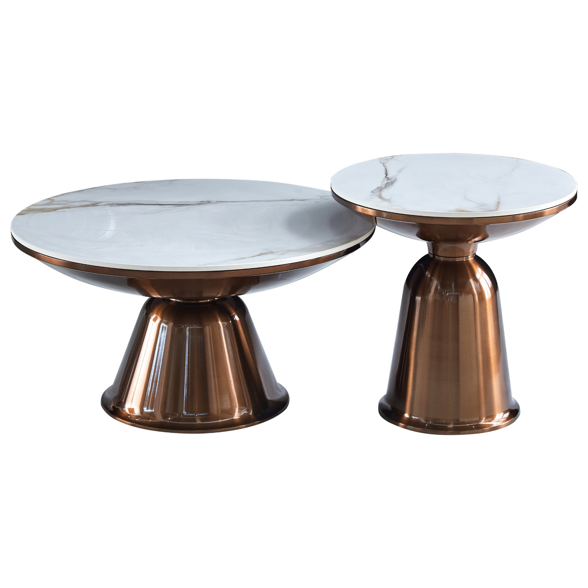 Salontafel - Set van 2 - Wit Marmerlook - Goudkleurig Staal - Modern Design