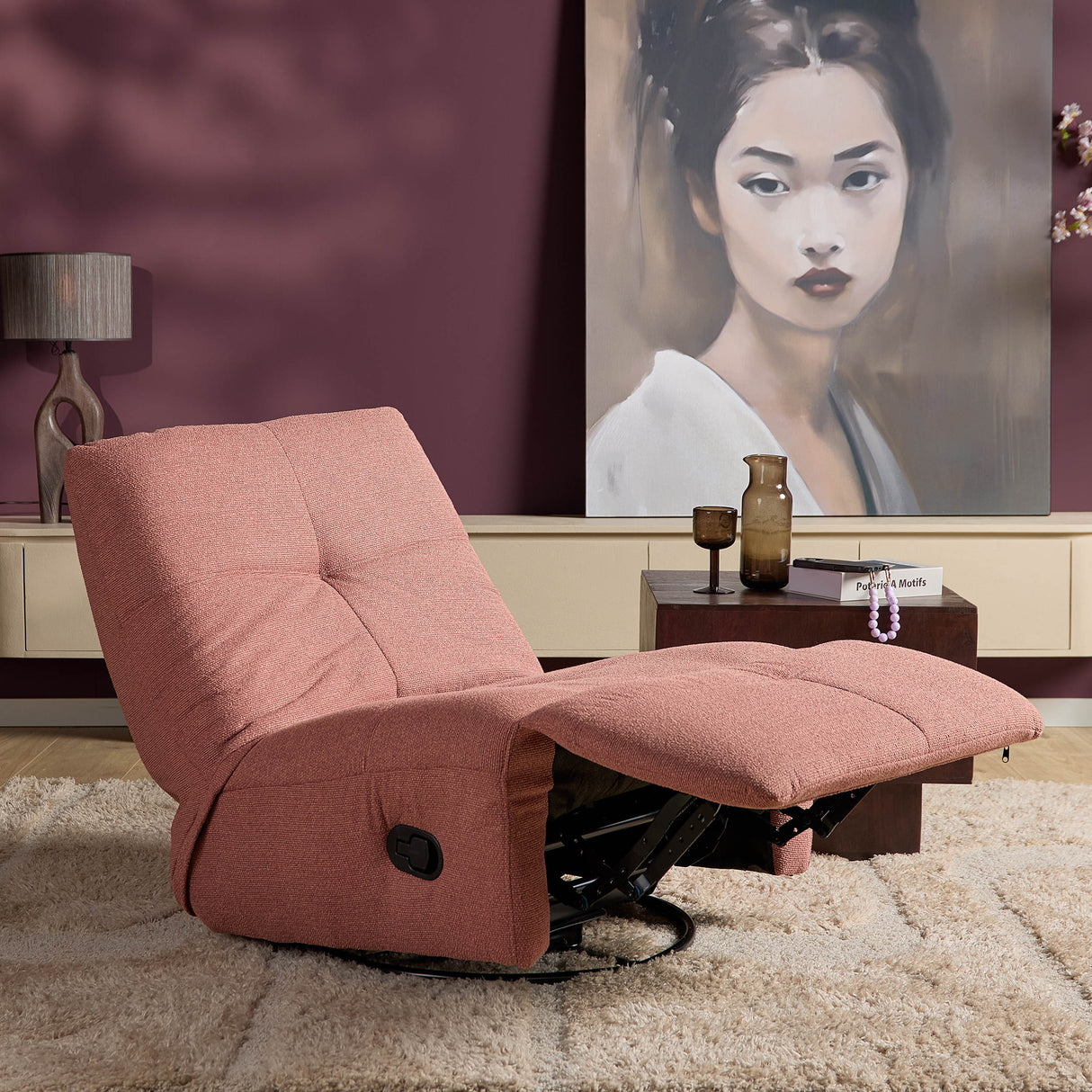 Relaxfauteuil - Roze - Verstelbaar - Draaibaar - Modern