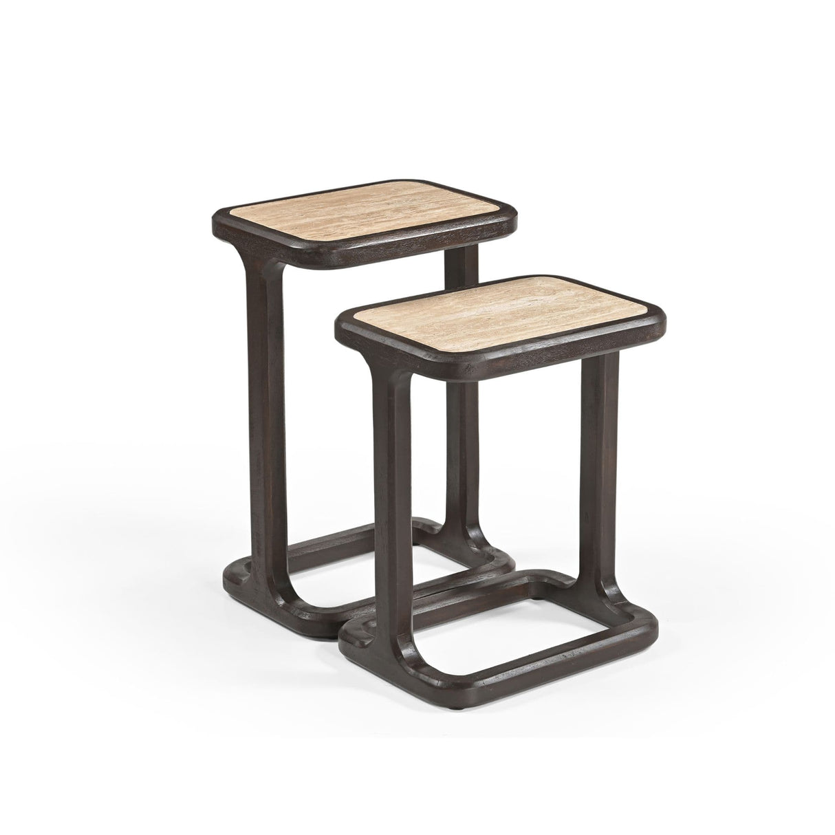 Bijzettafel - Bruin Mangohout & Travertin - Set van 2 End Tables Starfurn