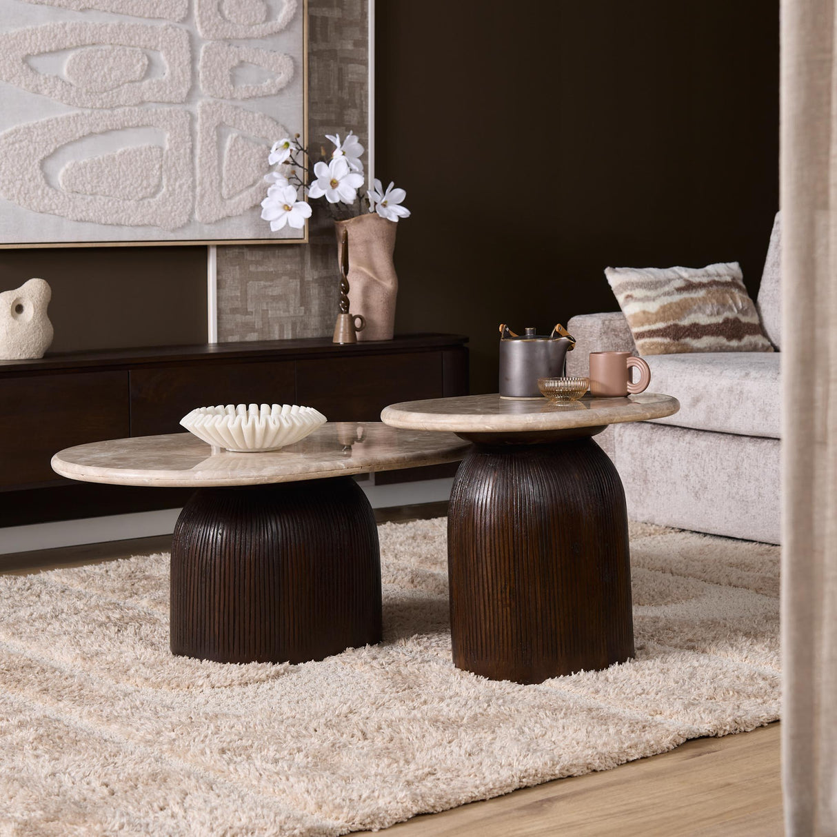 Bijzettafel - Bruin - Marmer - Mangohout - 60 cm End Tables Starfurn