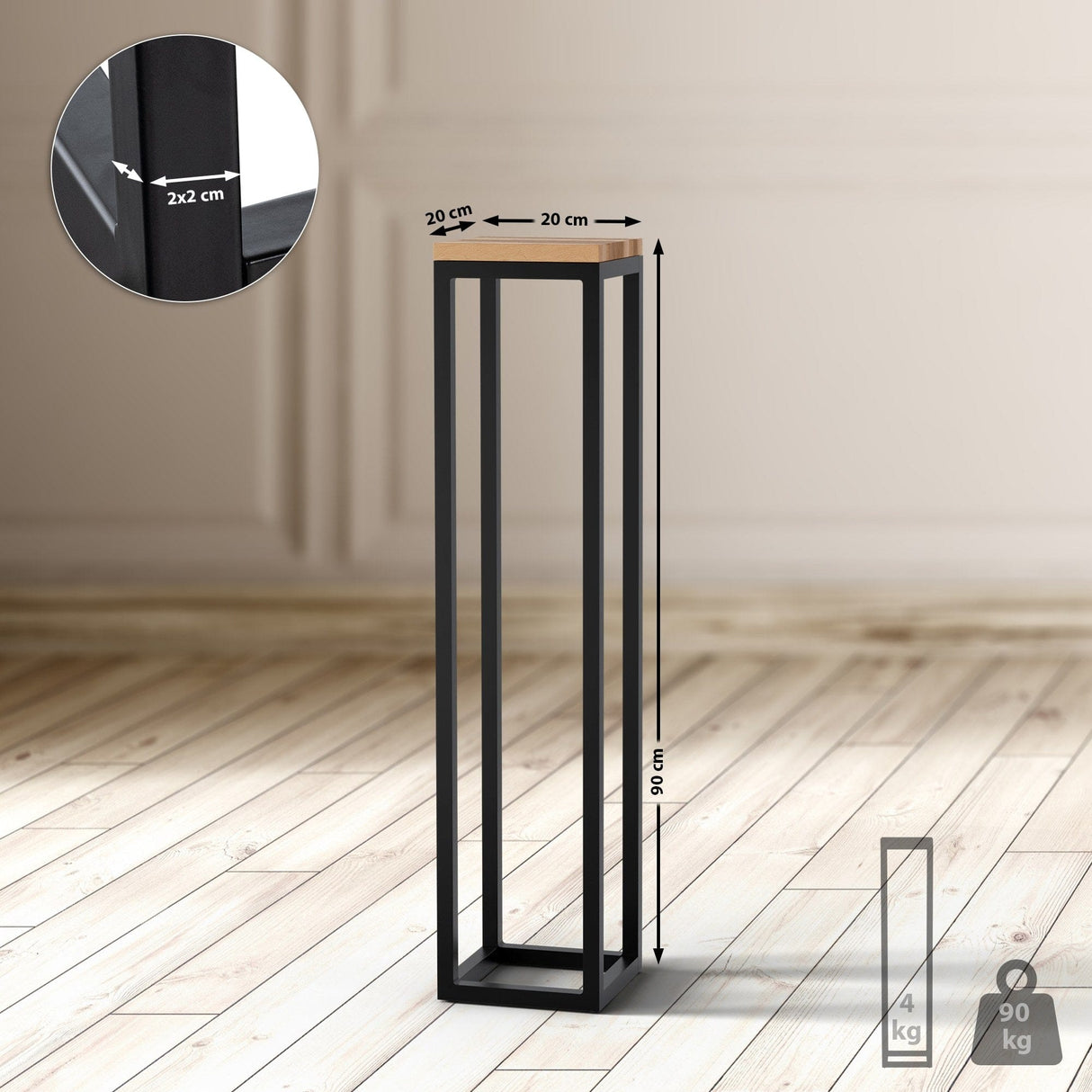 Bijzettafel Manteo – Massief Eiken Tafelblad – Zwart Metalen Frame – Modern Design – Diverse Maten Bijzettafels Knuska