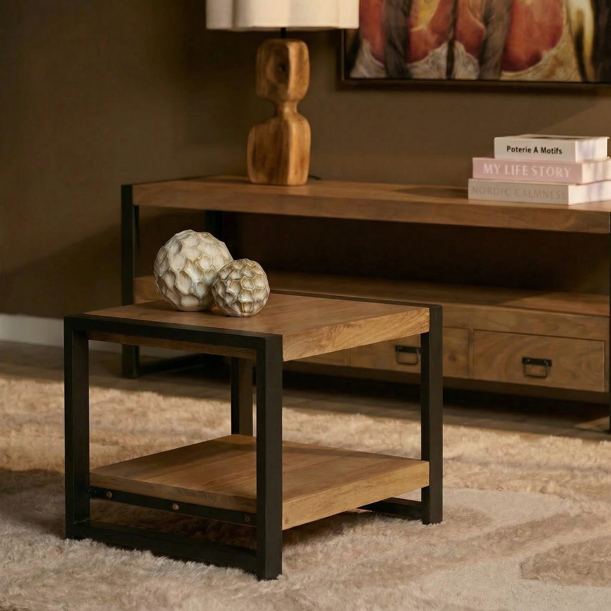 Bijzettafel - Naturel Mangohout - 60x60 cm - Met Onderblad End Tables Starfurn