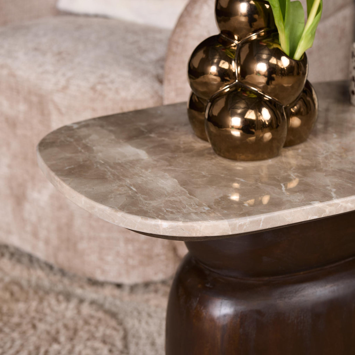 Bijzettafel - Ovaal - Bruin - Marmer - Mangohout - 56 cm End Tables Starfurn