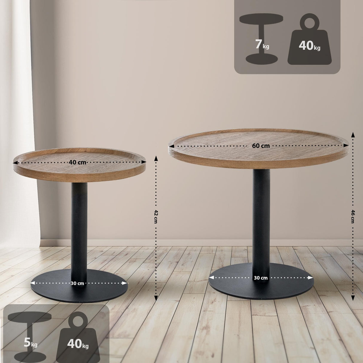 Bijzettafel Set Aspen (2-delig) – Rond – Hout & Zwart Metaal – Modern Design End Tables Knuska