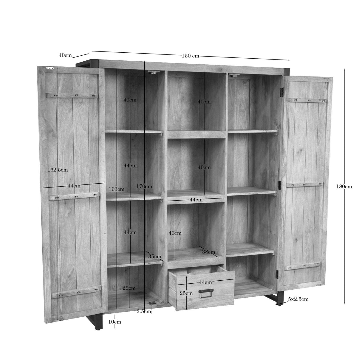 Boekenkast - Naturel Mangohout - 150x180 cm - 2 Deuren, 1 Lade & 2 Legplanken Bookcases & Standing Shelves Starfurn