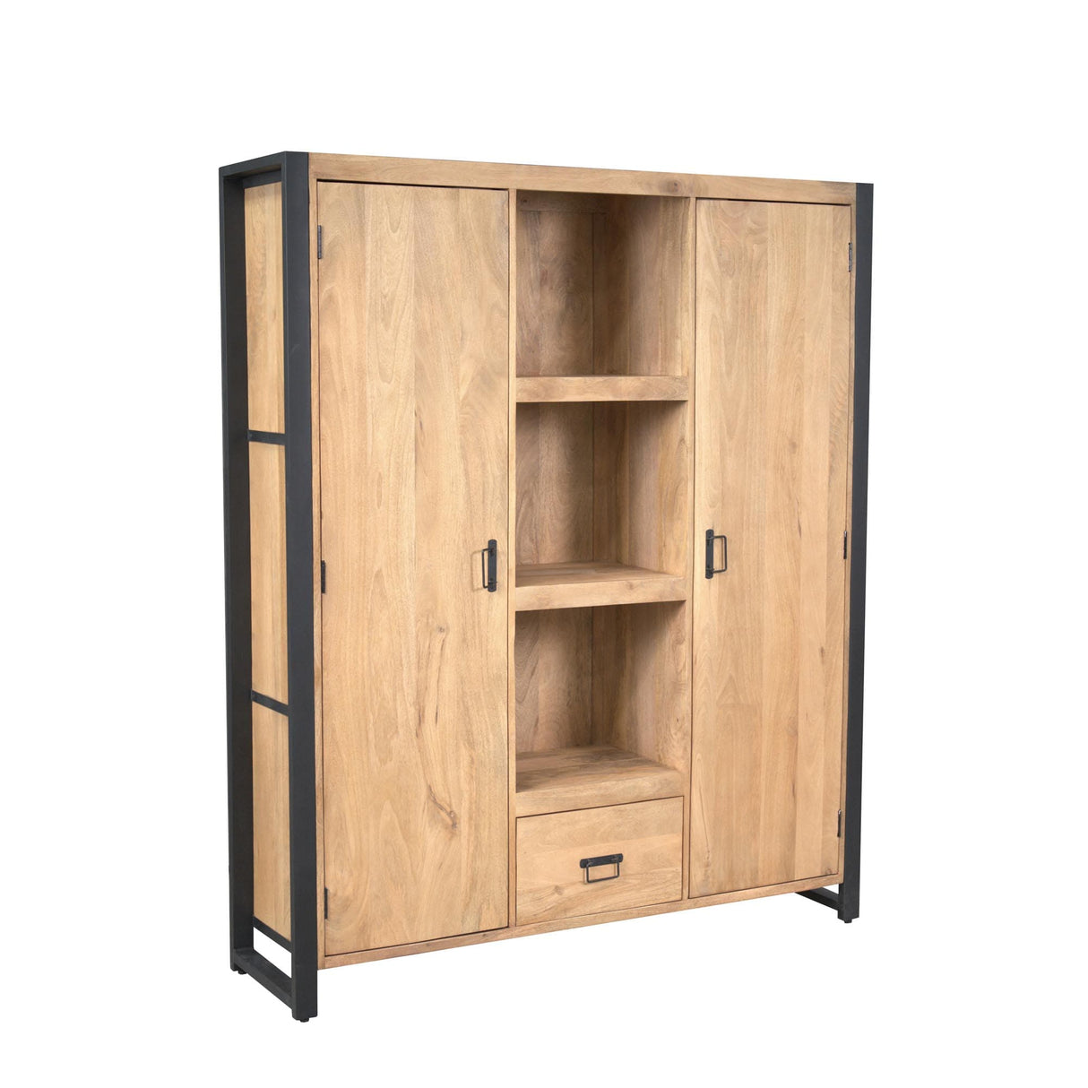 Boekenkast - Naturel Mangohout - 150x180 cm - 2 Deuren, 1 Lade & 2 Legplanken Bookcases & Standing Shelves Starfurn