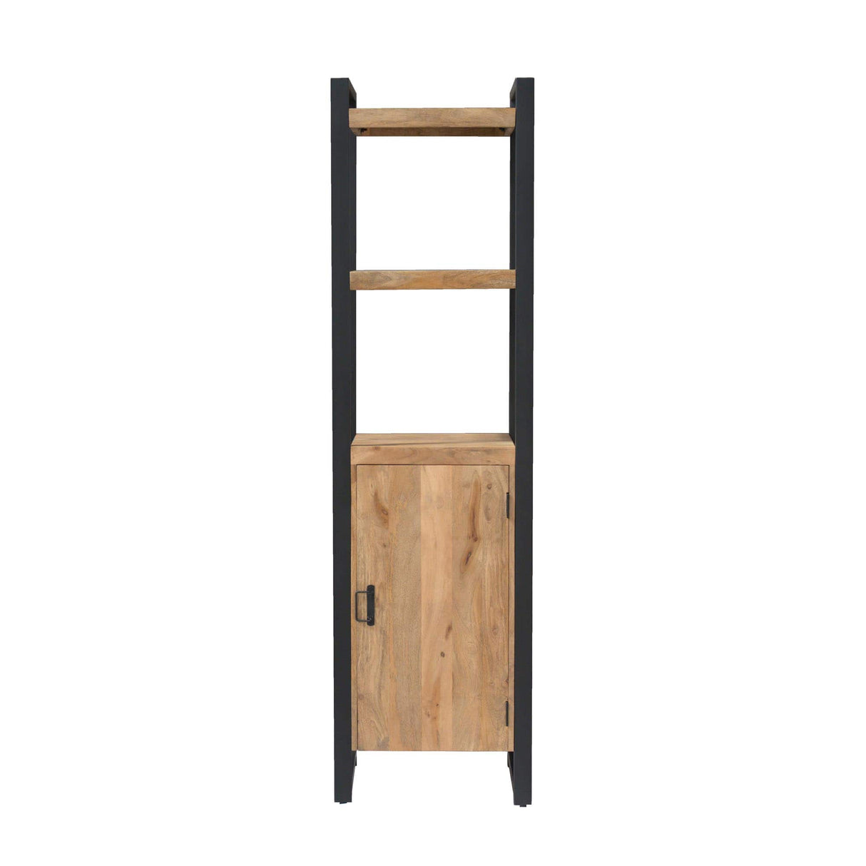 Boekenkast - Naturel Mangohout - 55x200 cm - 1 Deur & 2 Open Vakken Bookcases & Standing Shelves Starfurn