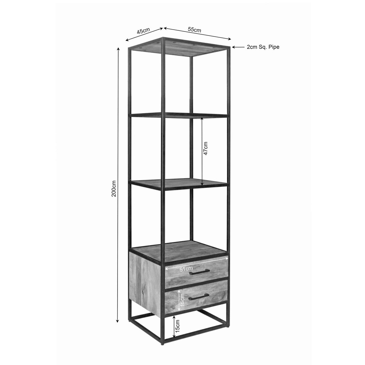 Boekenkast - Naturel - Mangohout - met lades - 55 cm Bookcases & Standing Shelves Starfurn