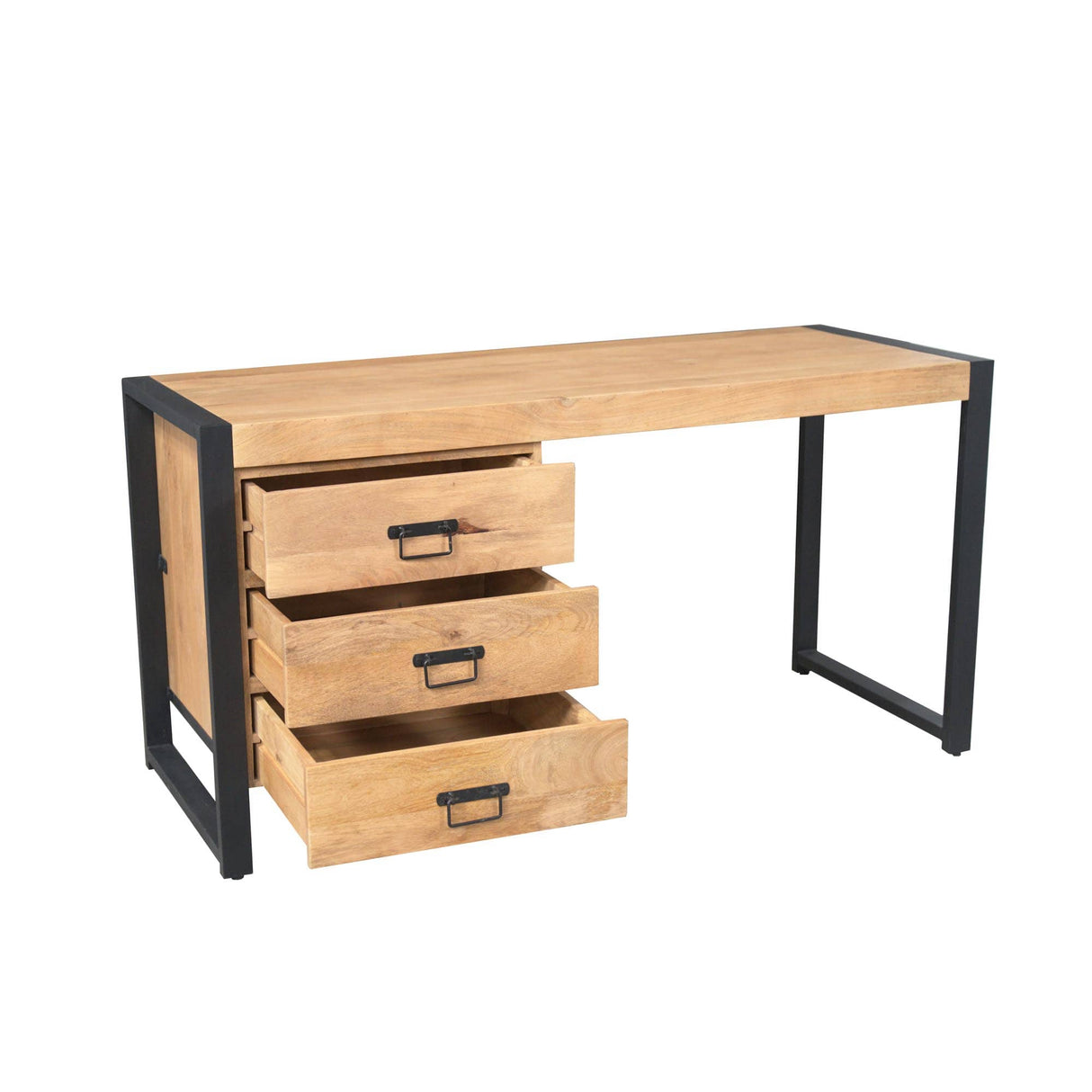 Bureau - Naturel Mangohout - 145x58 cm - 3 Laden & Industrieel Frame Desks Starfurn