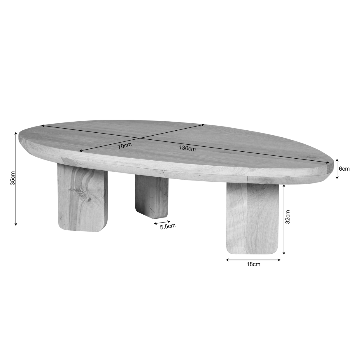 Design Salontafel - Bruin Eikenhout - 130 cm - Organische Vorm Coffee Tables Starfurn