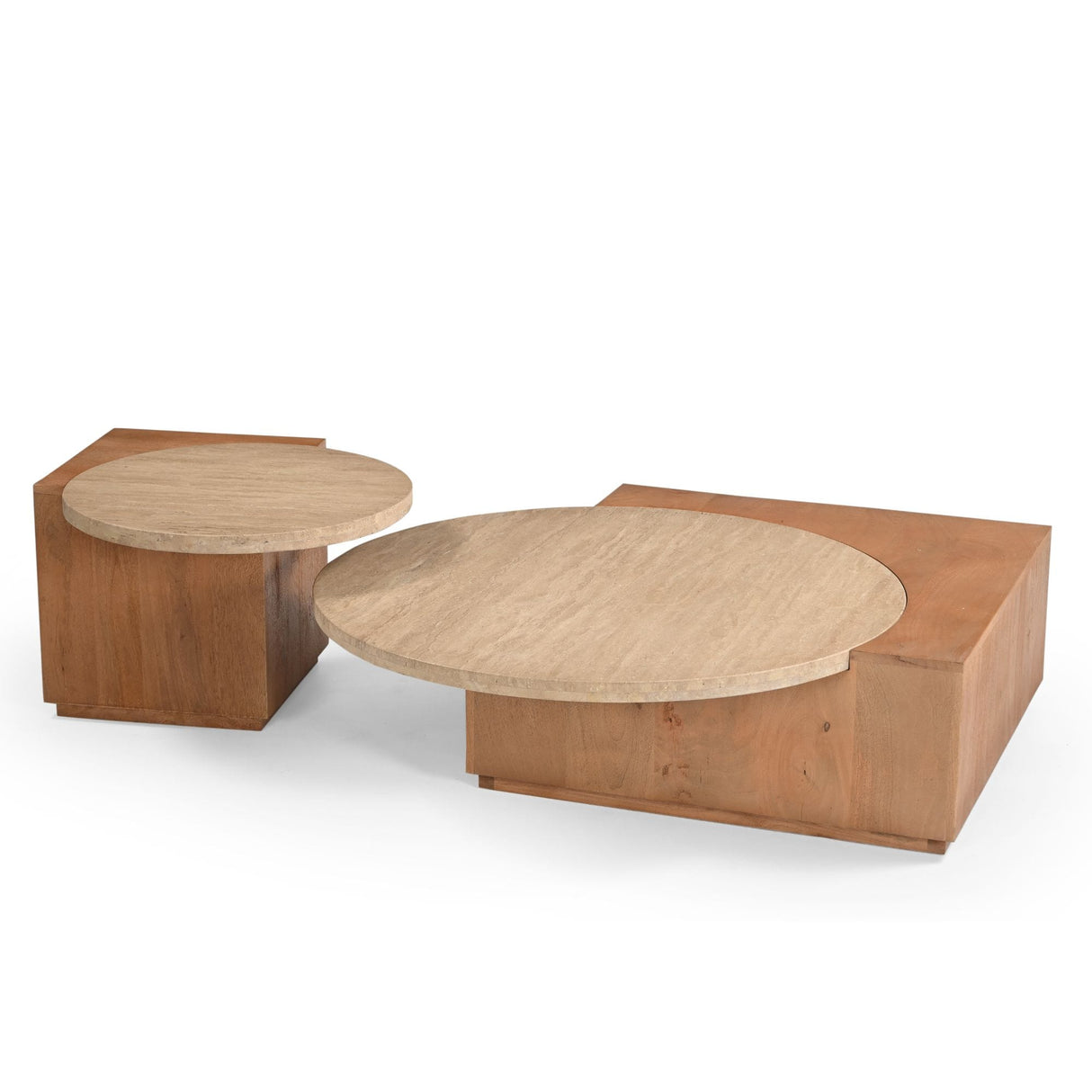 Design Salontafel - Naturel Mangohout & Travertin - 103 cm Coffee Tables Starfurn