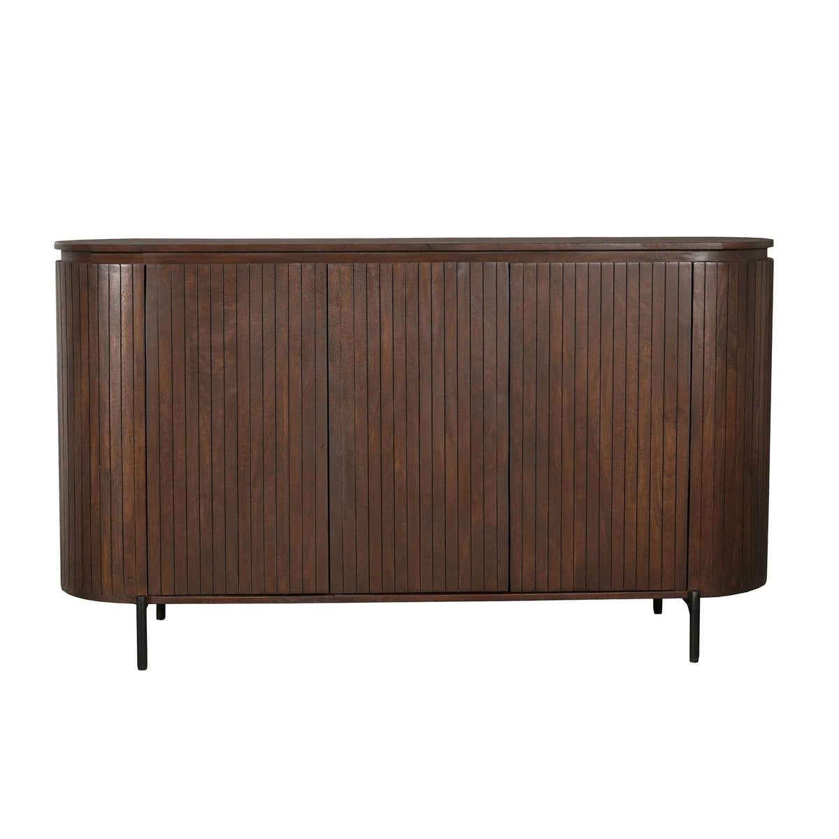 Dressoir van bruin mangohout met verticaal lattenpatroon en 3 deuren, 165 cm breed, foto 2