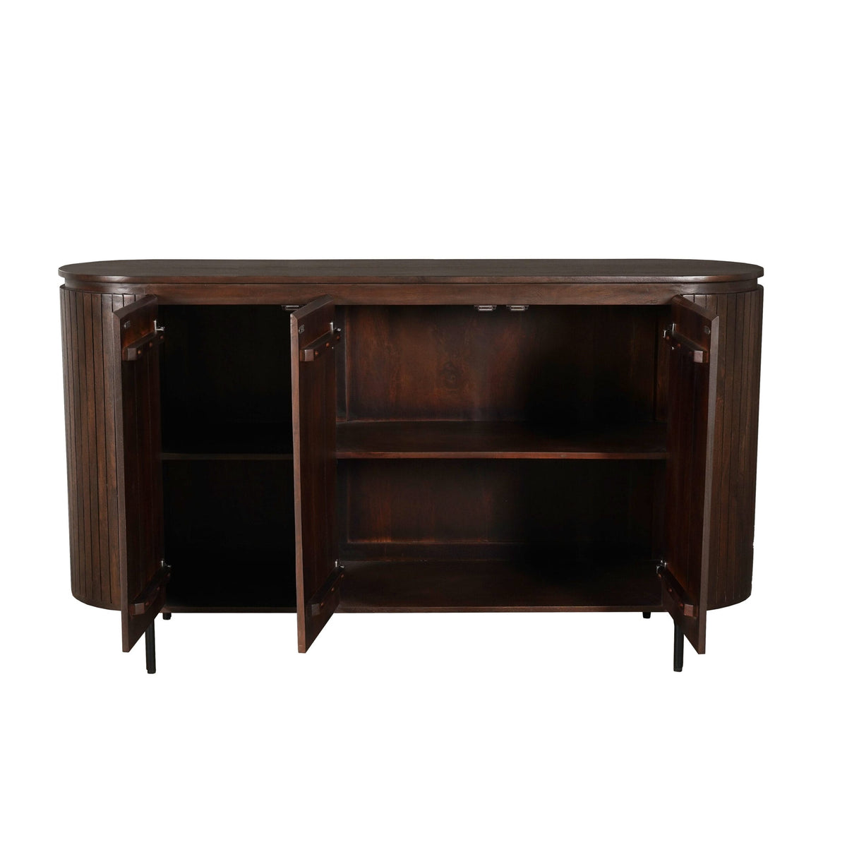 Dressoir van bruin mangohout met verticaal lattenpatroon en 3 deuren, 165 cm breed, foto 4