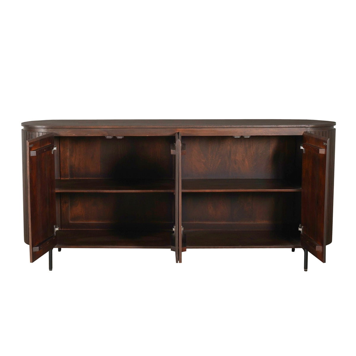 Dressoir van bruin mangohout met verticaal lattenpatroon en 3 deuren, 210 cm breed, foto 4