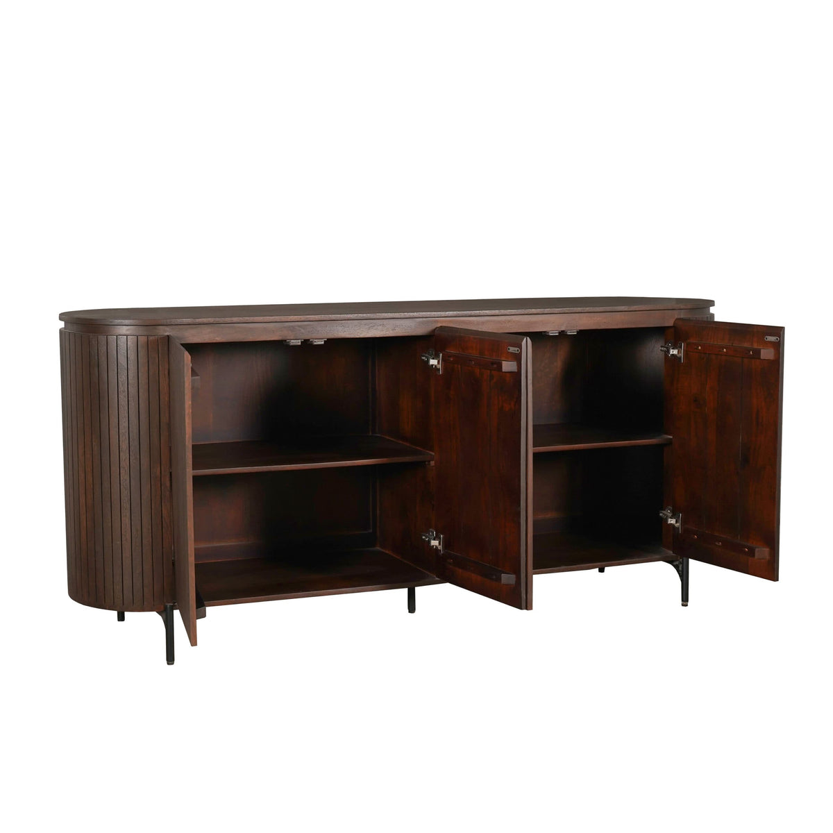 Dressoir van bruin mangohout met verticaal lattenpatroon en 3 deuren, 210 cm breed, foto 5