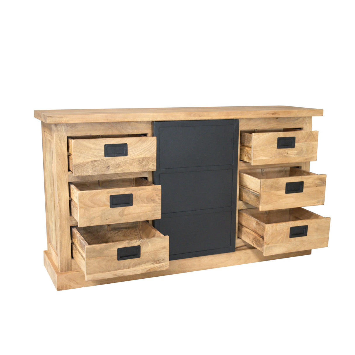 Dressoir - Naturel Mangohout - 160x45 cm - Met Schuifdeur en 6 Lades Dressers Starfurn