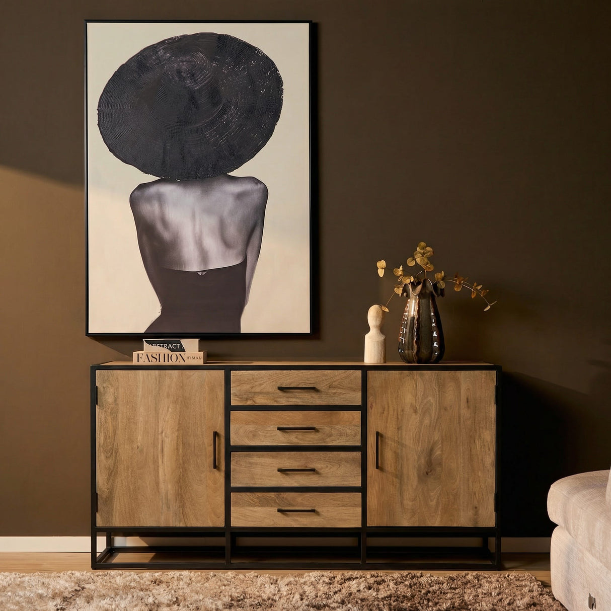 Dressoir - Naturel Mangohout - 165 cm - 2 Deuren & 4 Lades Dressers Starfurn