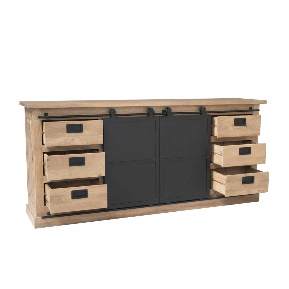 Dressoir - Naturel Mangohout - 200 cm - Schuifdeuren & Laden Storage Cabinets & Lockers Starfurn