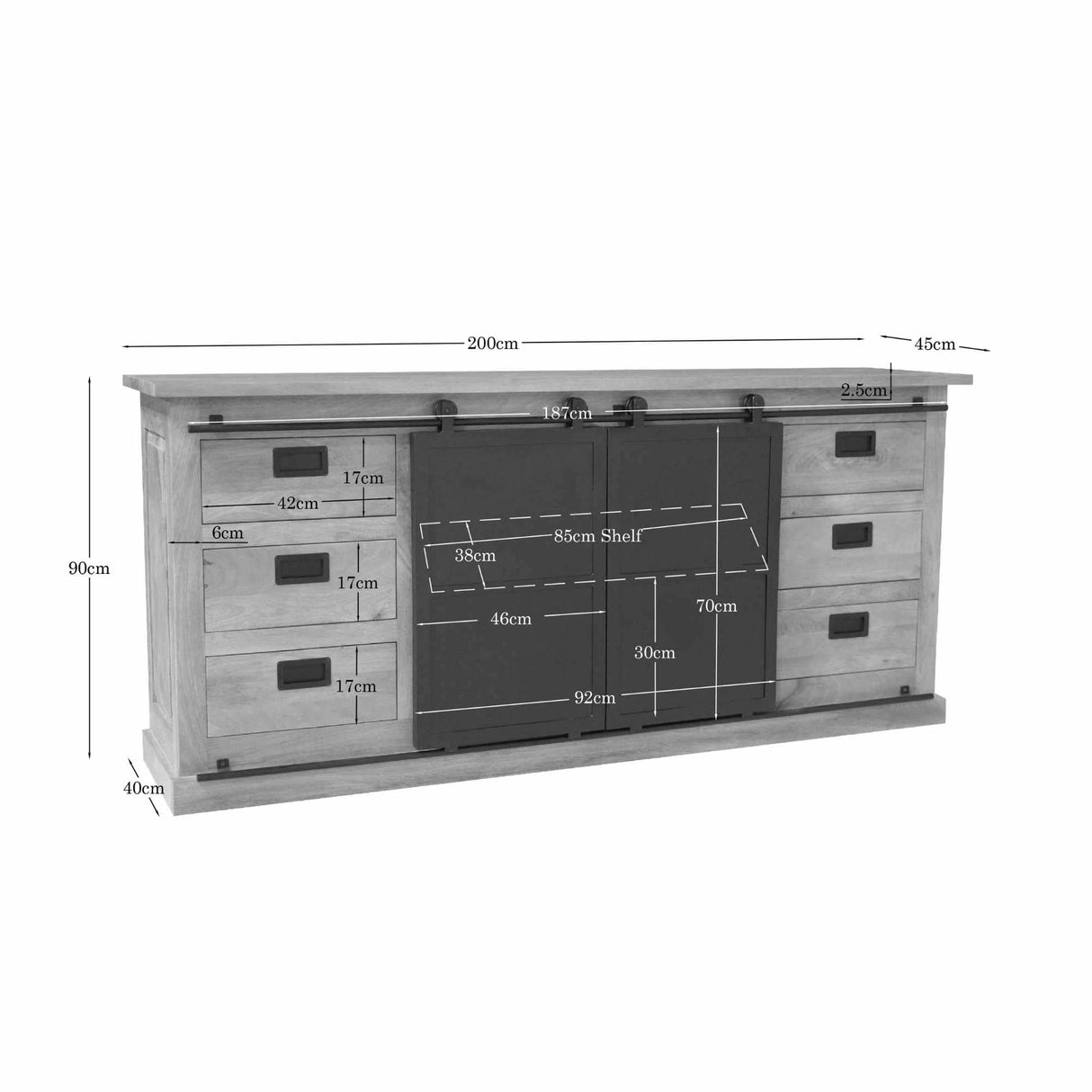 Dressoir - Naturel Mangohout - 200 cm - Schuifdeuren & Laden Storage Cabinets & Lockers Starfurn