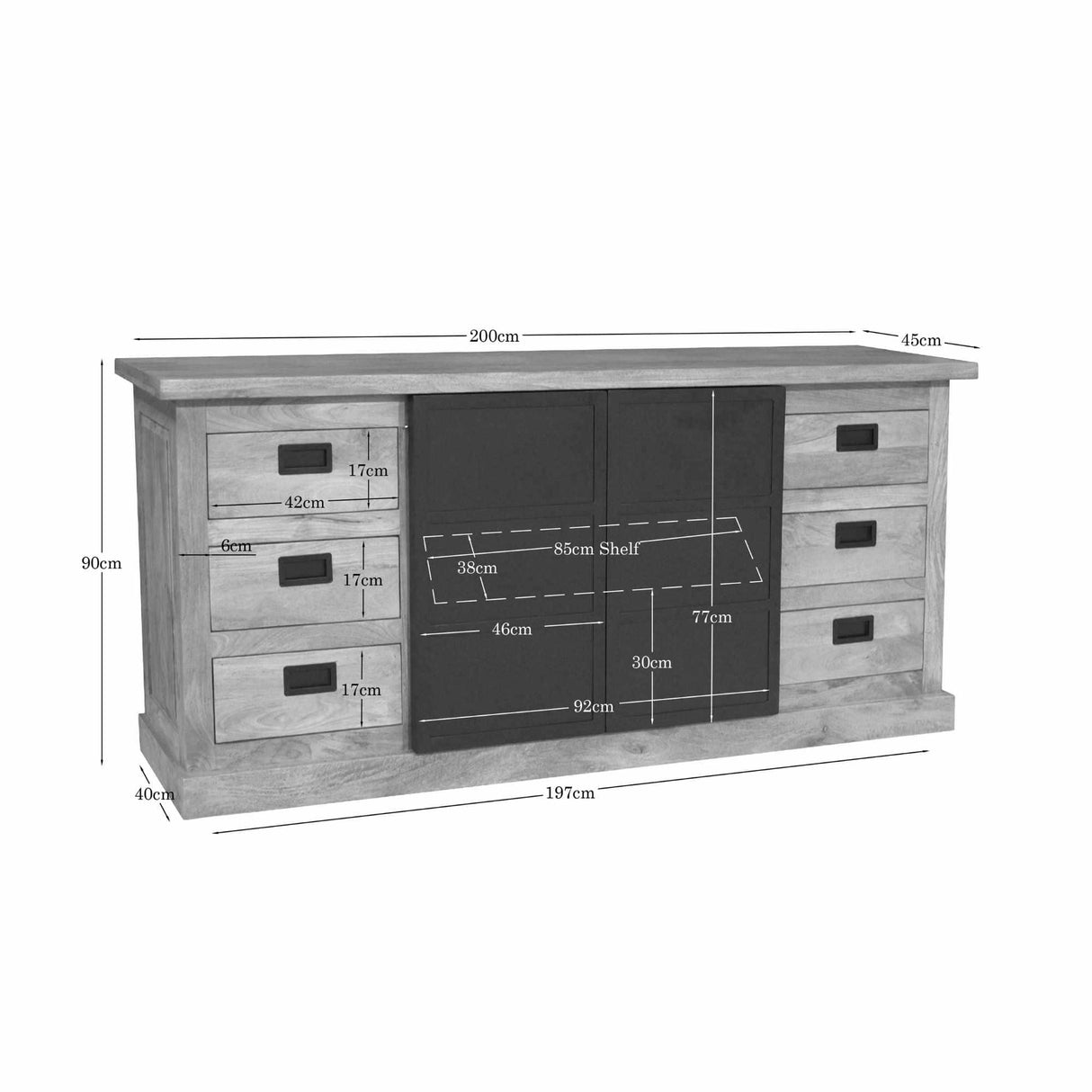 Dressoir - Naturel - Mangohout - Metaal - 200 cm Dressers Starfurn